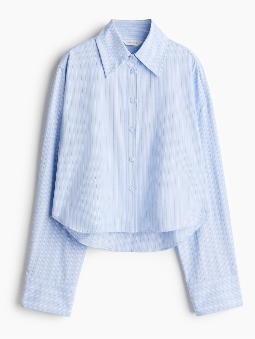 H&M Edition Light Blue Striped Cropped Button-Up Shirt, Size M
